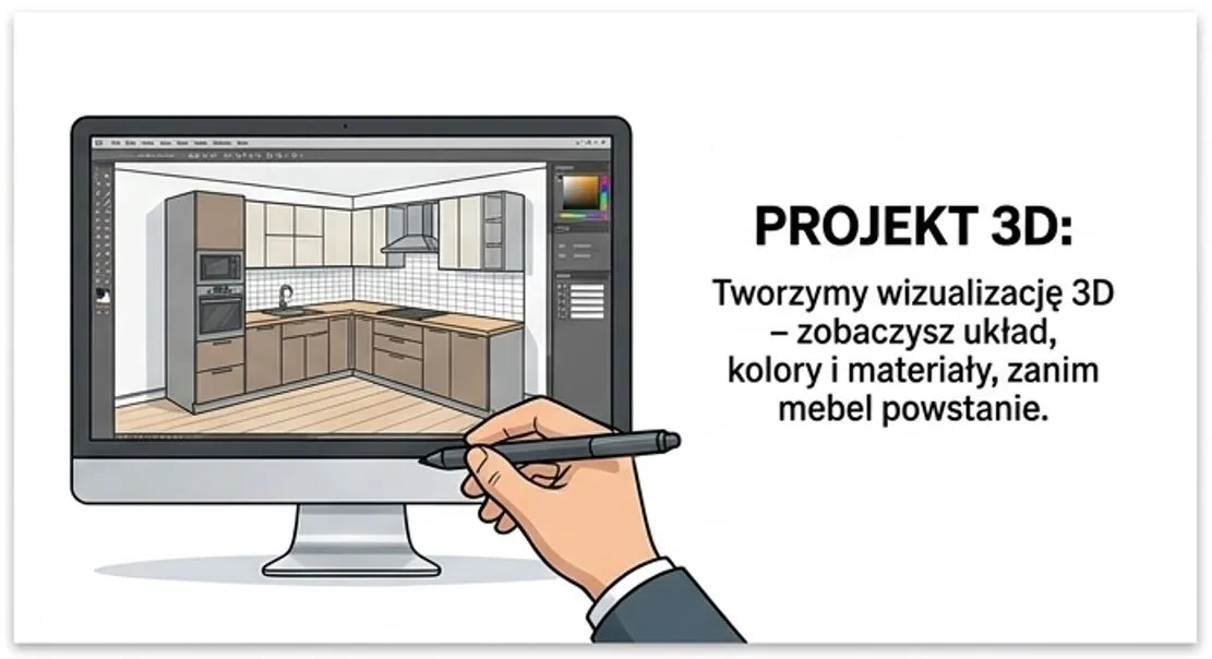Krok 02: Projekt 3D — Tworzymy wizualizację 3D — zobaczysz układ, kolory i materiały, zanim mebel powstanie.